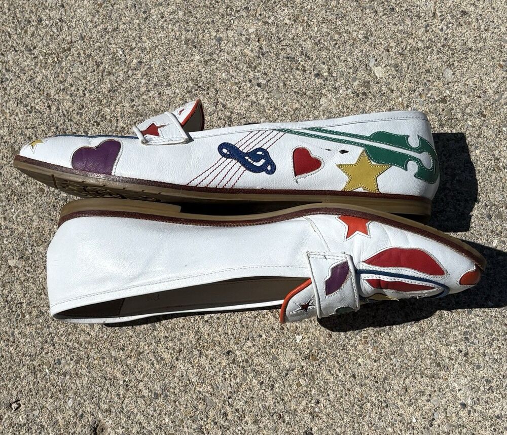 Vintage Abstrax Flat Slip On Shoes Women's 8 Multi Color Music New Wave 1980s - Picture 7 of 11